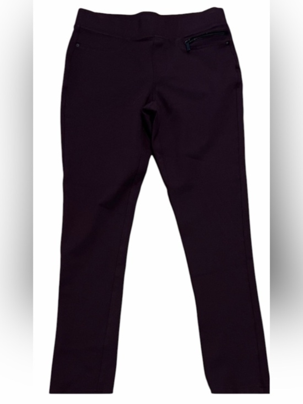 DKNY Deep Plum Wide Waistband Front Zip Pocket Stretch Leggings